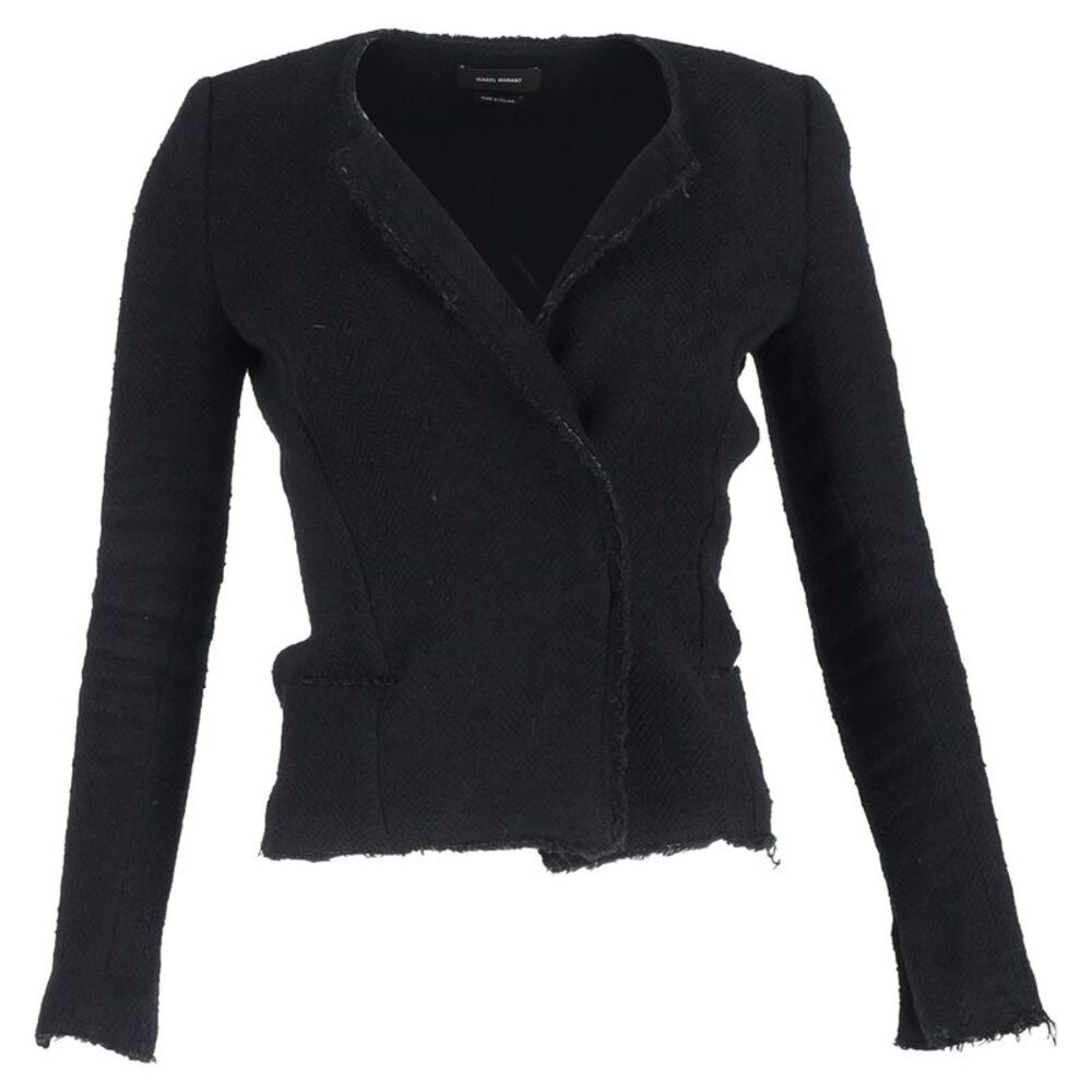 Isabel Marant Laurie Herringbone Blazer in Black Cotton Tweed